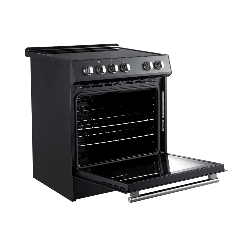 Forno Leonardo Espresso 30" Electric Range in Black with Antique Brass and Stainless Handles, FFSEL6012-30BLK I Luxury Appliances Direct