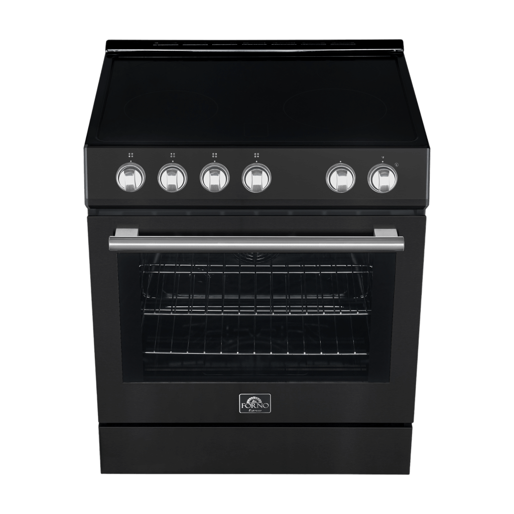 Forno Leonardo Espresso 30" Electric Range in Black with Antique Brass and Stainless Handles, FFSEL6012-30BLK I Luxury Appliances Direct