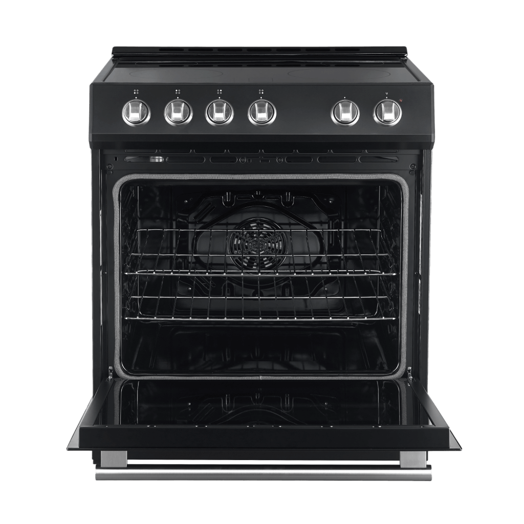 Forno Leonardo Espresso 30" Electric Range in Black with Antique Brass and Stainless Handles, FFSEL6012-30BLK I Luxury Appliances Direct