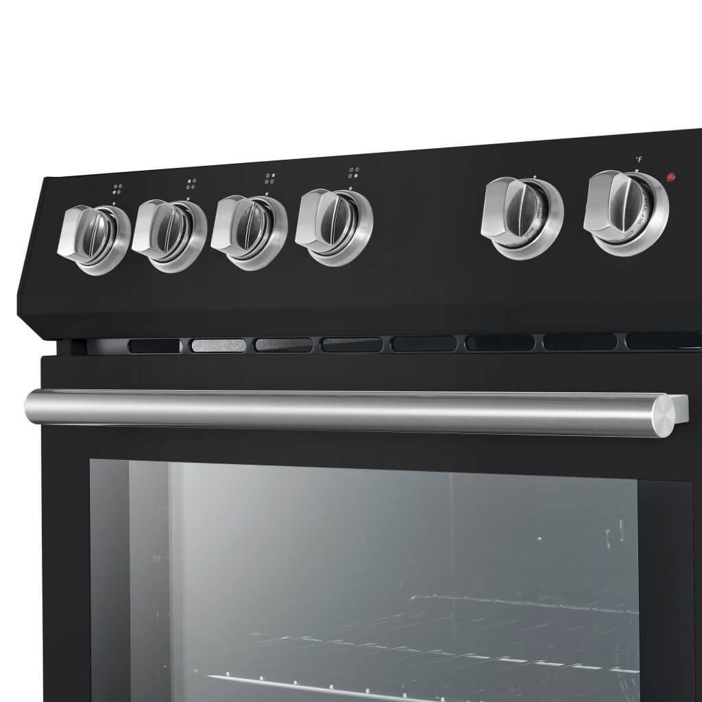 Forno Leonardo Espresso 30" Electric Range in Black with Antique Brass and Stainless Handles, FFSEL6012-30BLK I Luxury Appliances Direct