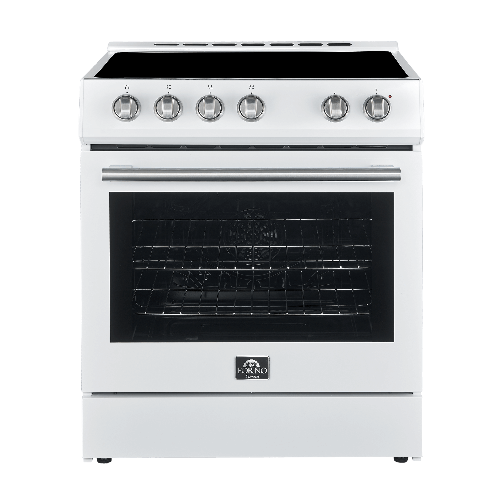 Forno Leonardo Espresso 30" Electric Range in White with Antique Brass and Stainless Handles, FFSEL6012-30WHT I Luxury Appliances Direct