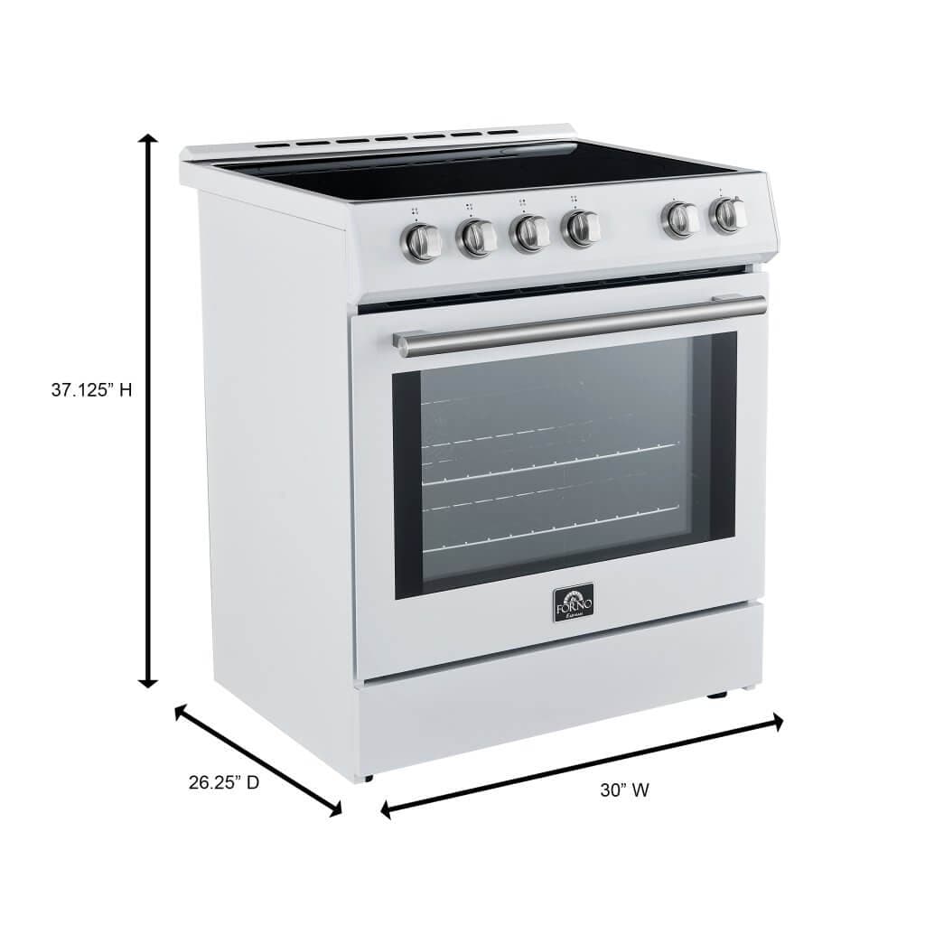 Forno Leonardo Espresso 30" Electric Range in White with Antique Brass and Stainless Handles, FFSEL6012-30WHT I Luxury Appliances Direct