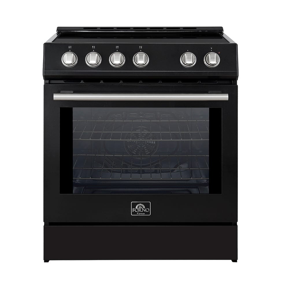 Forno Leonardo Espresso 30-Inch Black Induction Range with Stainless Steel Trim FFSIN0982-30BLK I Luxury Appliances Direct