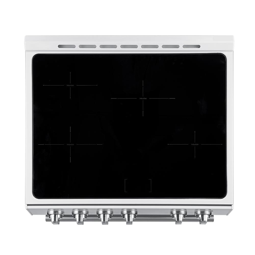 Forno Leonardo Espresso 30-Inch White Induction Range with Stainless Steel Trim FFSIN0982-30WHT I Luxury Appliances Direct