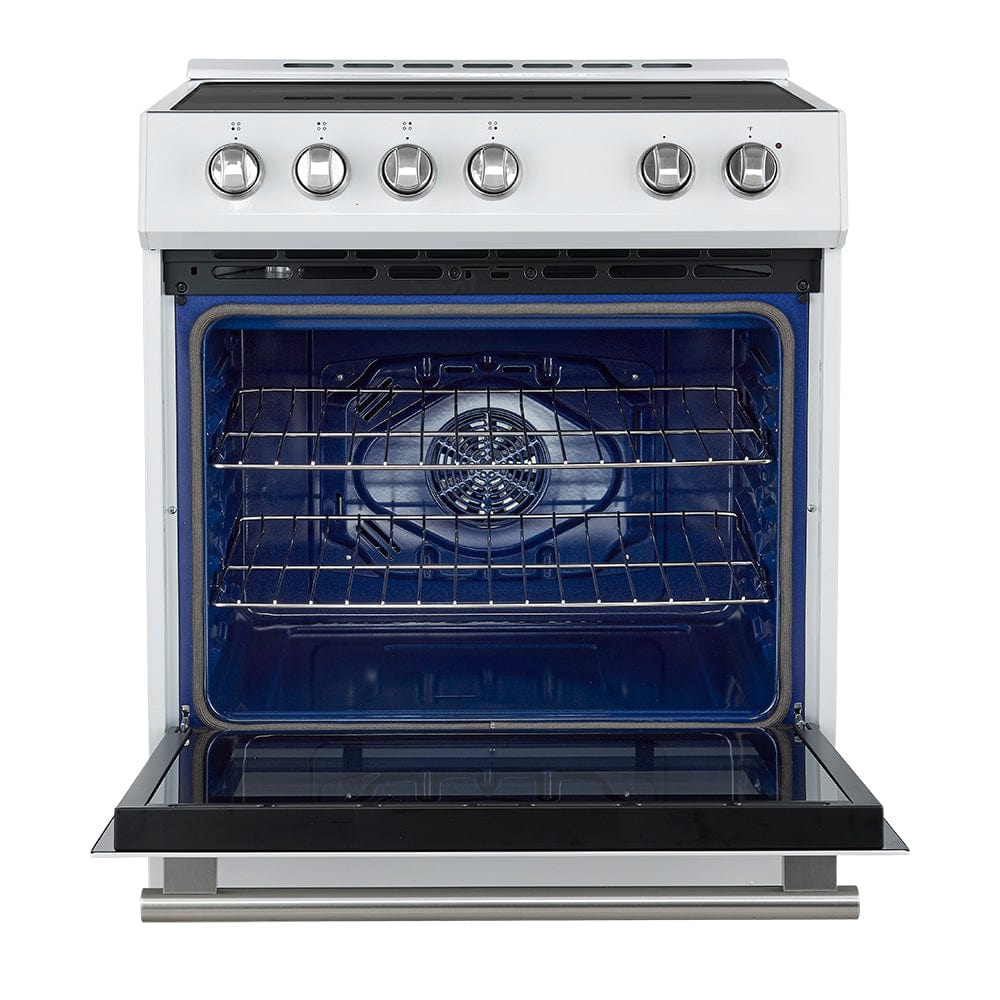 Forno Leonardo Espresso 30-Inch White Induction Range with Stainless Steel Trim FFSIN0982-30WHT I Luxury Appliances Direct