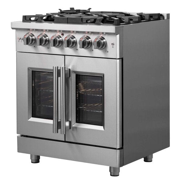 Forno Massimo 30" Freestanding French Door Dual Fuel Range with 5 Burners, FFSGS6325-30 I Luxury Appliances Direct