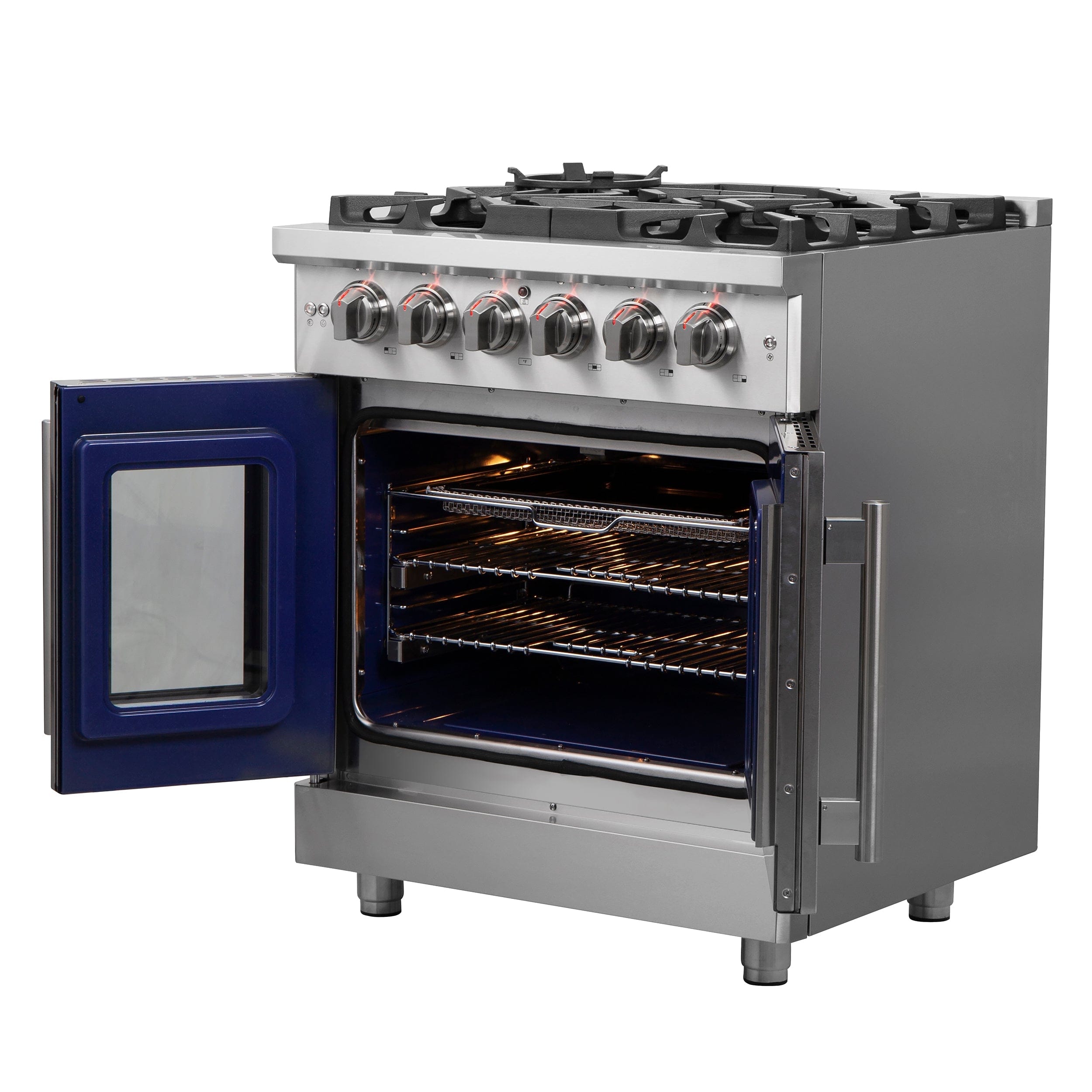 Forno Massimo 30" Freestanding French Door Gas Range with 5 Burners, FFSGS6439-30 I Luxury Appliances Direct