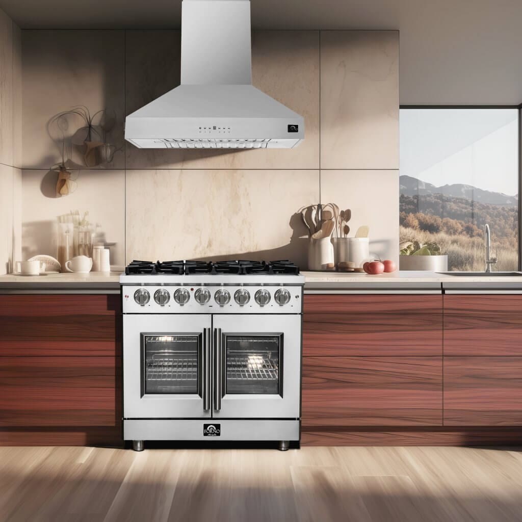Forno Massimo 36" Freestanding French Door Dual Fuel Range with 6 Burners, FFSGS6325-36 I Luxury Appliances Direct