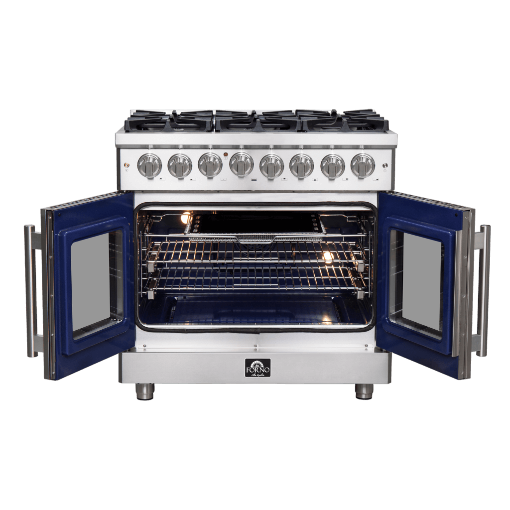 Forno Massimo 36" Freestanding French Door Dual Fuel Range with 6 Burners, FFSGS6325-36 I Luxury Appliances Direct