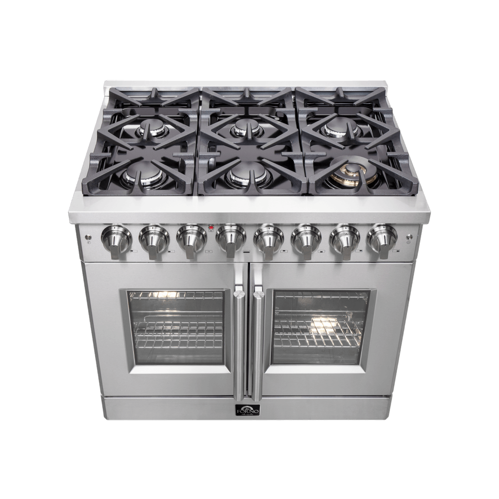 Forno Massimo 36" Freestanding French Door Dual Fuel Range with 6 Burners, FFSGS6325-36 I Luxury Appliances Direct