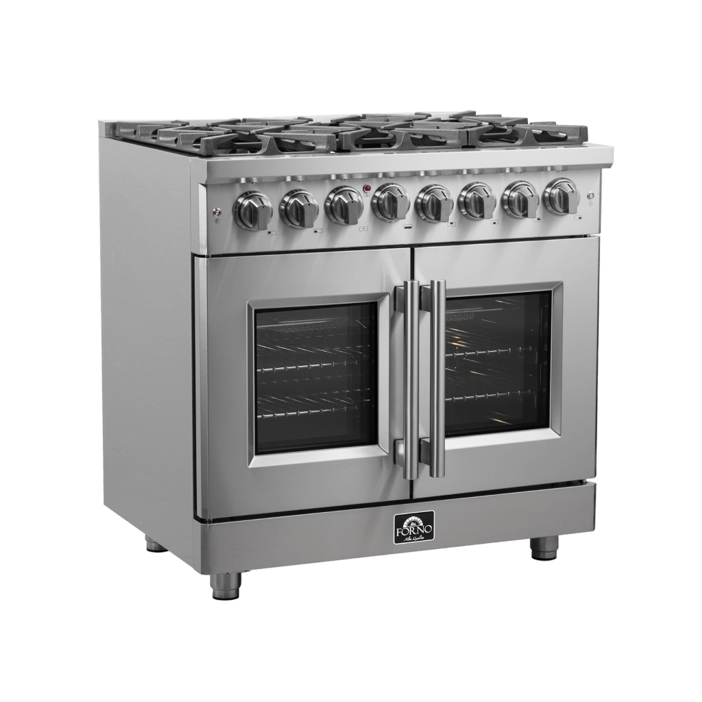 Forno Massimo 36" Freestanding French Door Dual Fuel Range with 6 Burners, FFSGS6325-36 I Luxury Appliances Direct