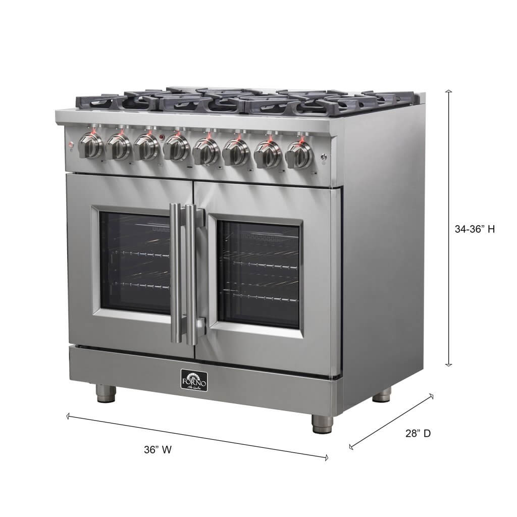 Forno Massimo 36" Freestanding French Door Dual Fuel Range with 6 Burners, FFSGS6325-36 I Luxury Appliances Direct