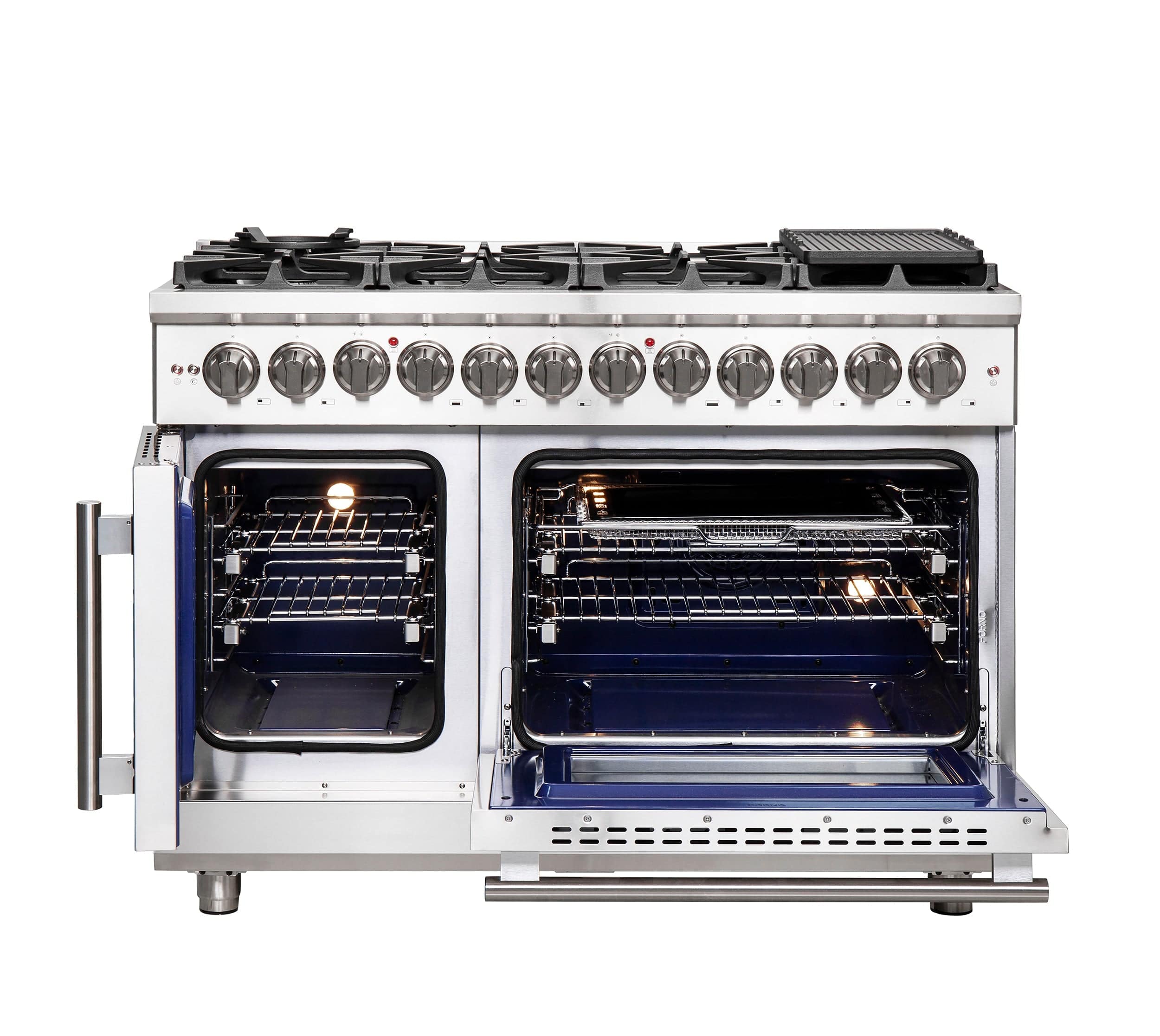 Forno Massimo 48" Freestanding French Door Dual Fuel Range with 8 Burners, FFSGS6325-48 I Luxury Appliances Direct