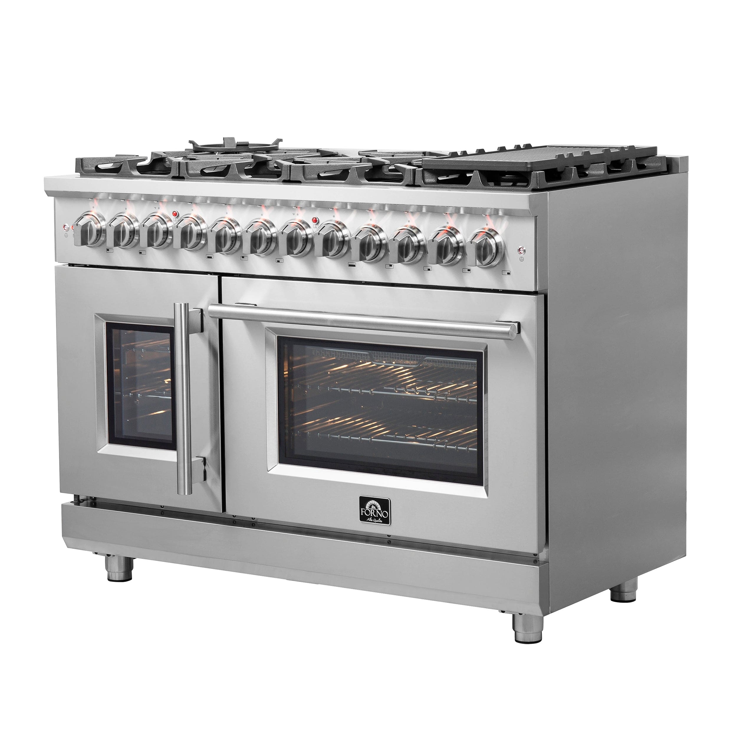 Forno Massimo 48" Freestanding French Door Dual Fuel Range with 8 Burners, FFSGS6325-48 I Luxury Appliances Direct