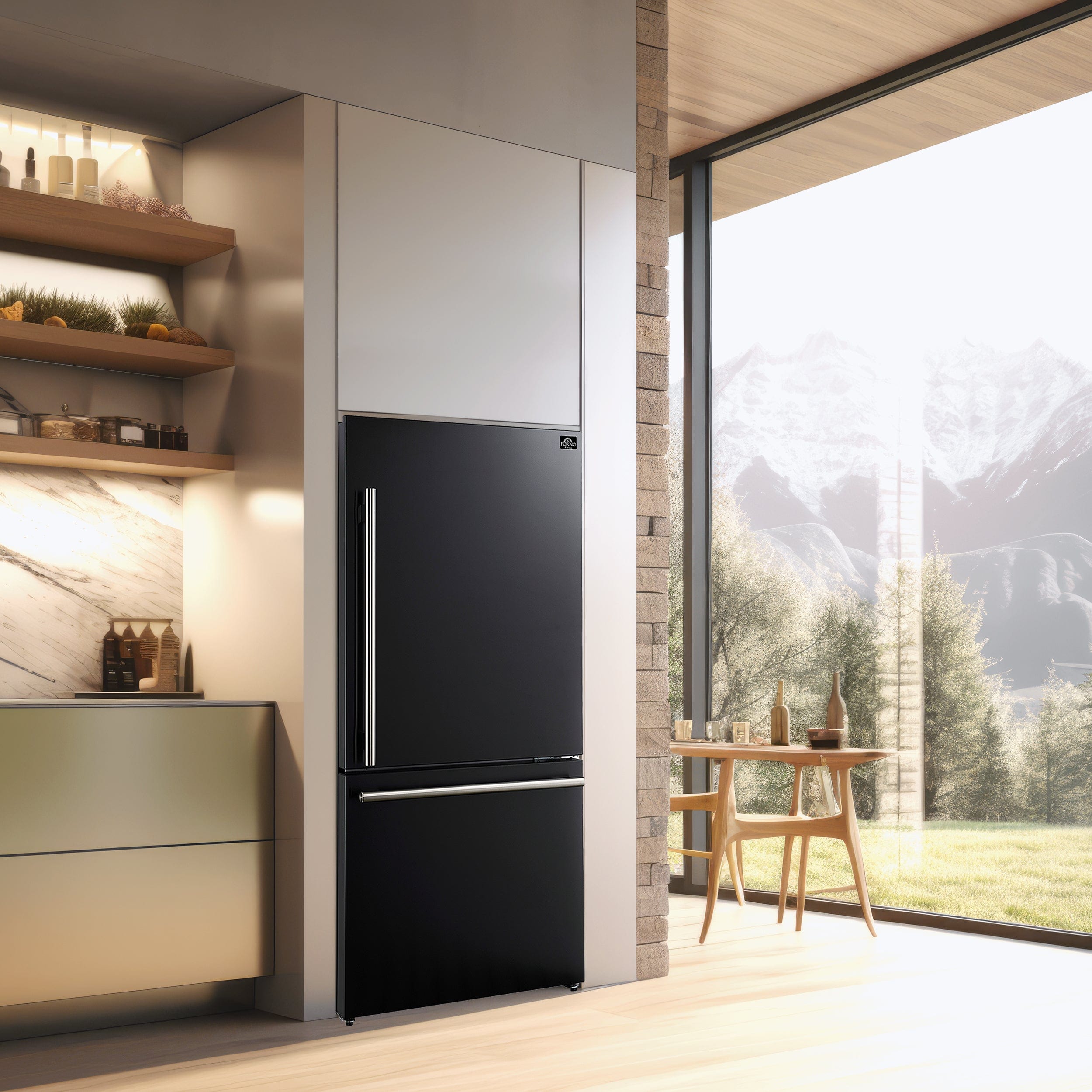 Forno Milano Espresso 17.2 Cu. Ft. Right Hinge Refrigerator Bottom Freezer FFFFD1785-31BLK I Luxury Appliances Direct