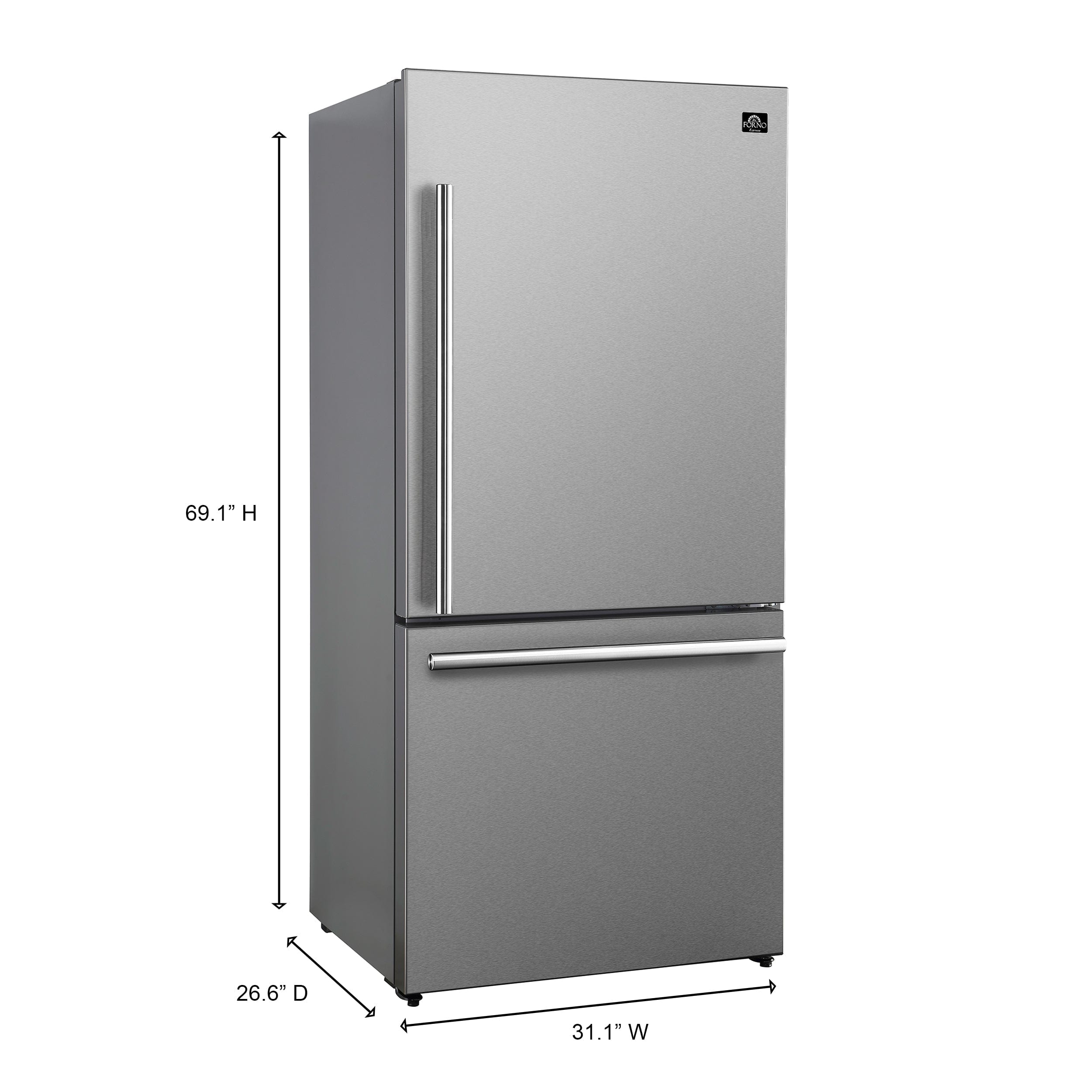Forno Milano Espresso 17.2 Cu.Ft. Right Hinge Refrigerator Bottom Freezer FFFFD1785-31S I Luxury Appliances Direct