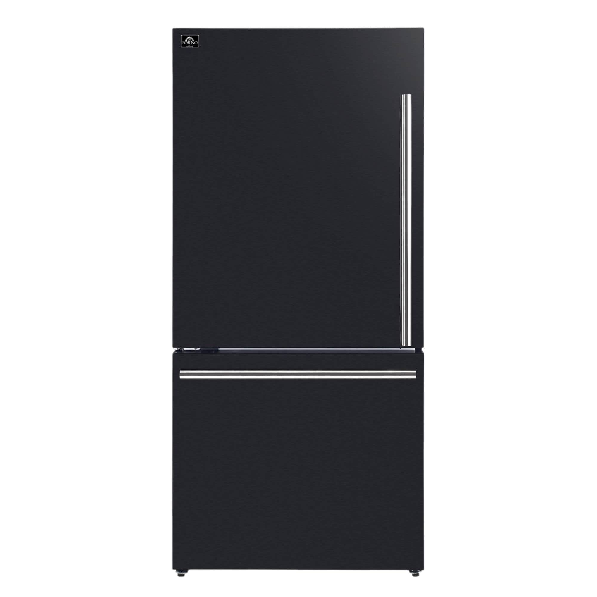 Forno Milano Espresso 31" Black 17.2 Cu.Ft W/ Ice Maker Bottom Freezer Refrigerator FFFFD1786-31BLK I Luxury Appliances Direct