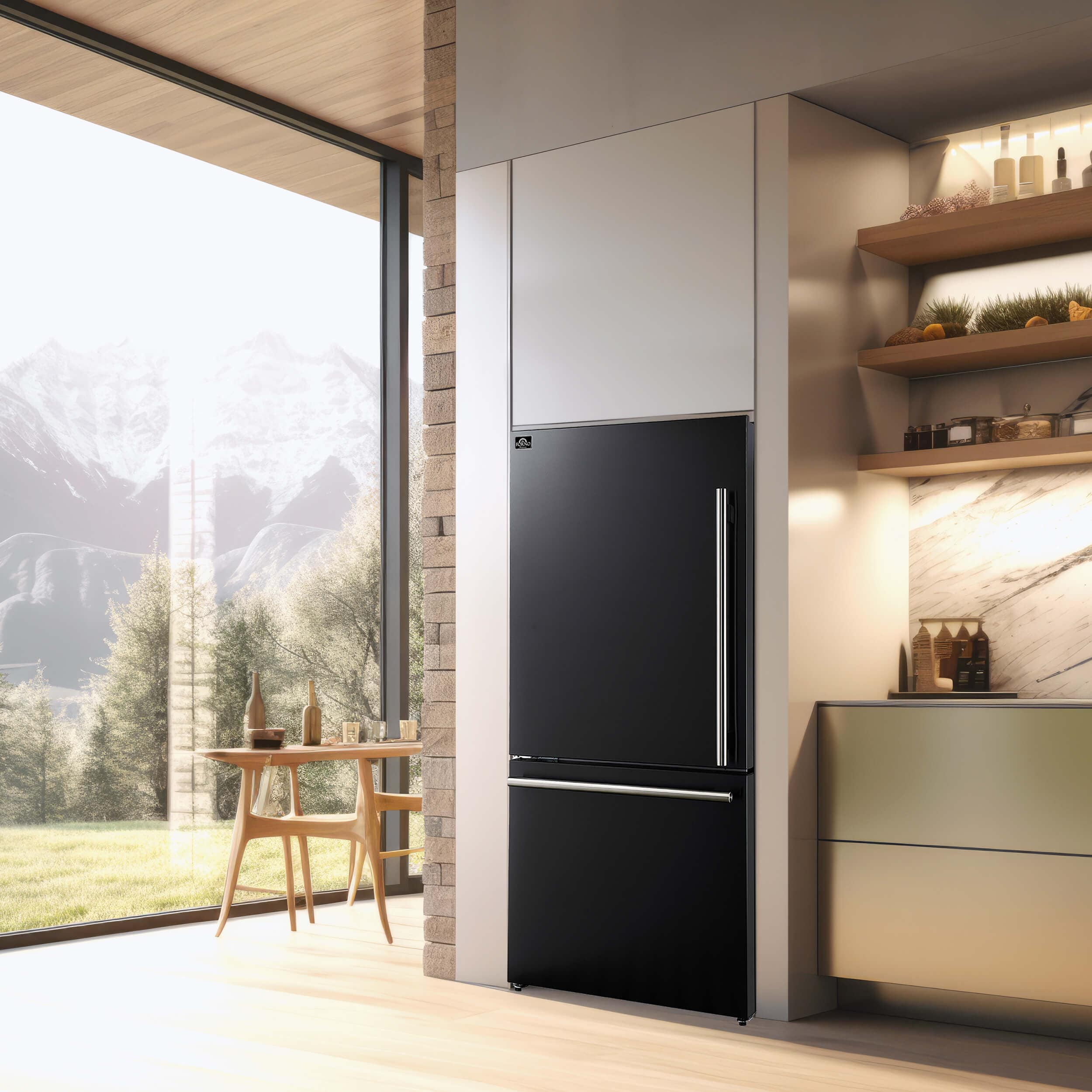 Forno Milano Espresso 31" Black 17.2 Cu.Ft W/ Ice Maker Bottom Freezer Refrigerator FFFFD1786-31BLK I Luxury Appliances Direct