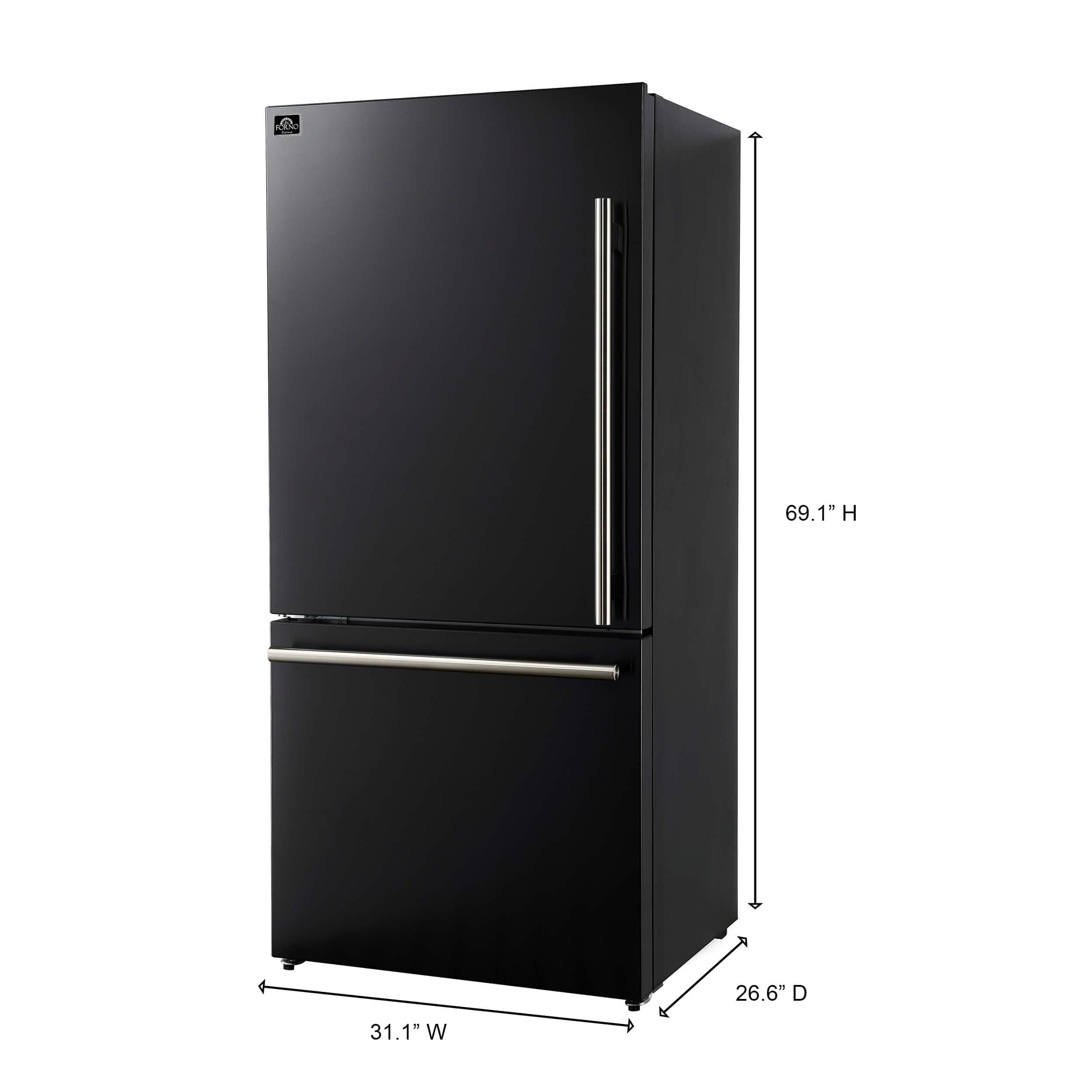 Forno Milano Espresso 31" Black 17.2 Cu.Ft W/ Ice Maker Bottom Freezer Refrigerator FFFFD1786-31BLK I Luxury Appliances Direct