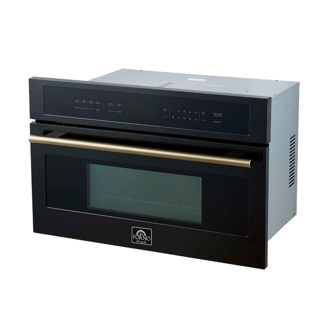 Forno Oliena Espresso 30-Inch 1.6 Cu.ft Compact Oven in Black with Brass Handle FMWDR3093-30BLK I Luxury Appliances Direct