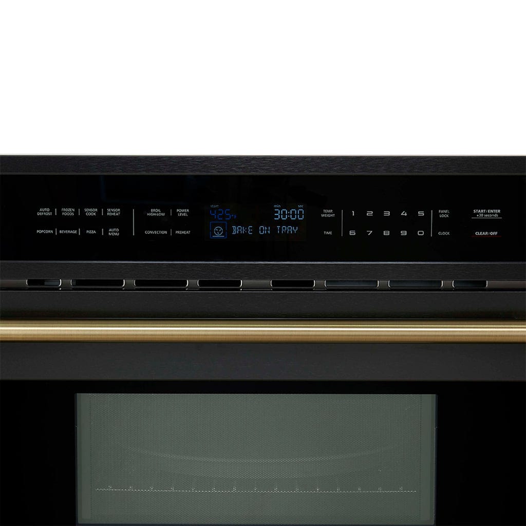 Forno Oliena Espresso 30-Inch 1.6 Cu.ft Compact Oven in Black with Brass Handle FMWDR3093-30BLK I Luxury Appliances Direct