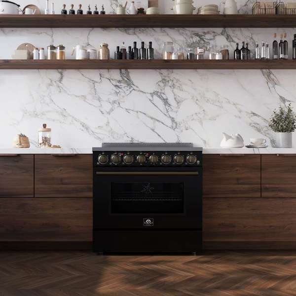 Forno Paolo 36-inch Freestanding Black Convection Range Oven FFSEL6011-36BLK