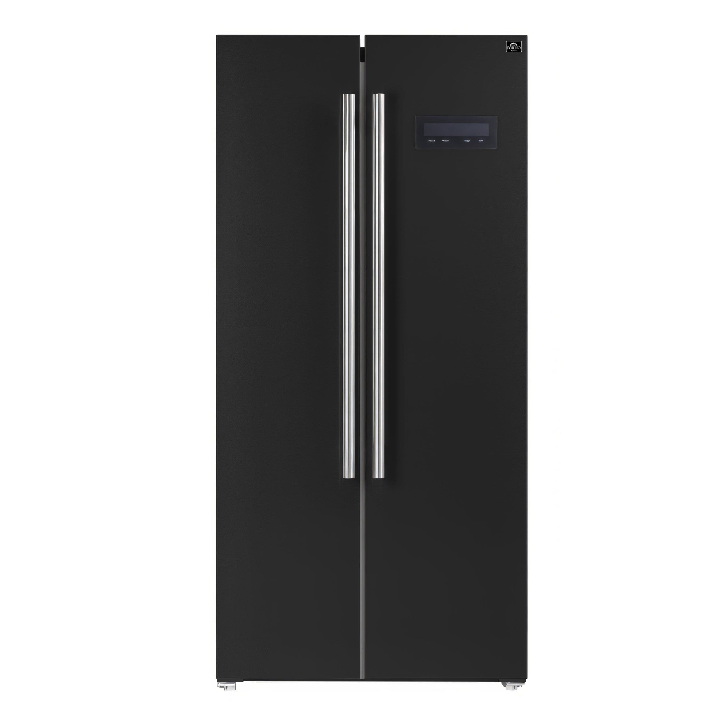 Forno Salerno Espresso 33" 15.6 cu. ft. Refrigerator in Black with Antique Brass Handles, FFRBI1805-33BLK I Luxury Appliances Direct