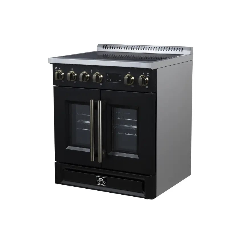 FORNO Torino FFSIN0950-30BLK 30-Inch French Door Induction Range with Air Fry, Air Sous Vide & True Convection – Black