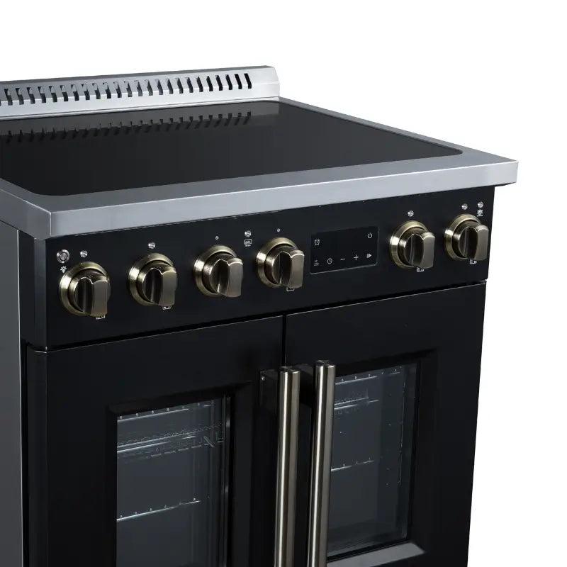 FORNO Torino FFSIN0950-30BLK 30-Inch French Door Induction Range with Air Fry, Air Sous Vide & True Convection – Black