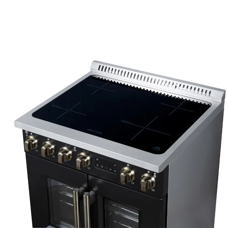 FORNO Torino FFSIN0950-30BLK 30-Inch French Door Induction Range with Air Fry, Air Sous Vide & True Convection – Black