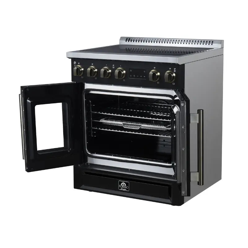 FORNO Torino FFSIN0950-30BLK 30-Inch French Door Induction Range with Air Fry, Air Sous Vide & True Convection – Black