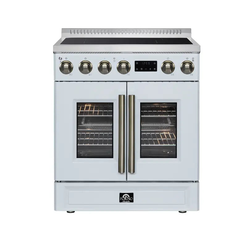 FORNO Torino FFSIN0950-30WHT 30-Inch French Door Induction Range with Air Fry & True Convection – White