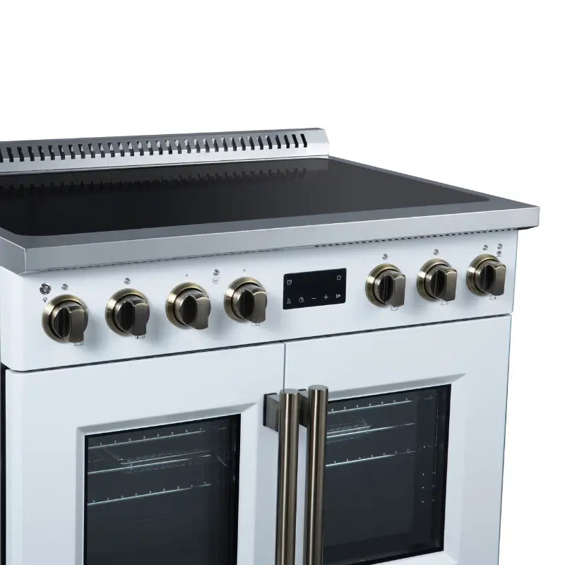 FORNO Torino FFSIN0950-36WHT 36-Inch French Door Induction Range with Air Fry, Air Sous Vide & True Convection – White
