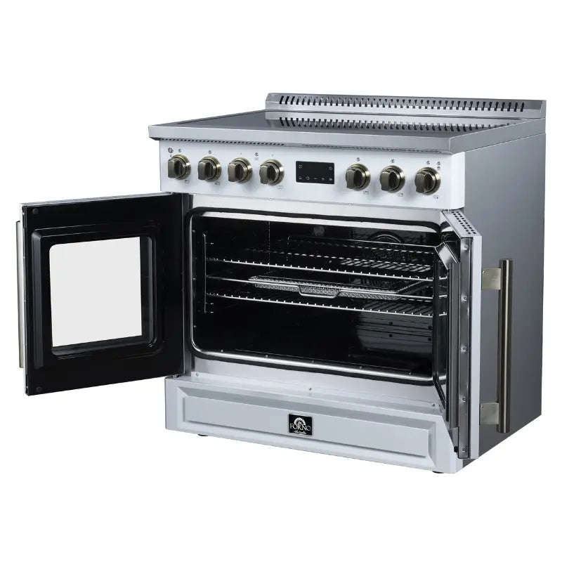 FORNO Torino FFSIN0950-36WHT 36-Inch French Door Induction Range with Air Fry, Air Sous Vide & True Convection – White