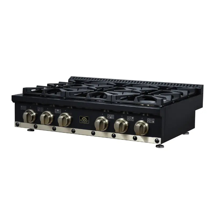 FORNO Valente FCTGS5799-36CPBLK 36-Inch Gas Cooktop – 6 Burners, 71,000 BTU, Black with Copper Trim