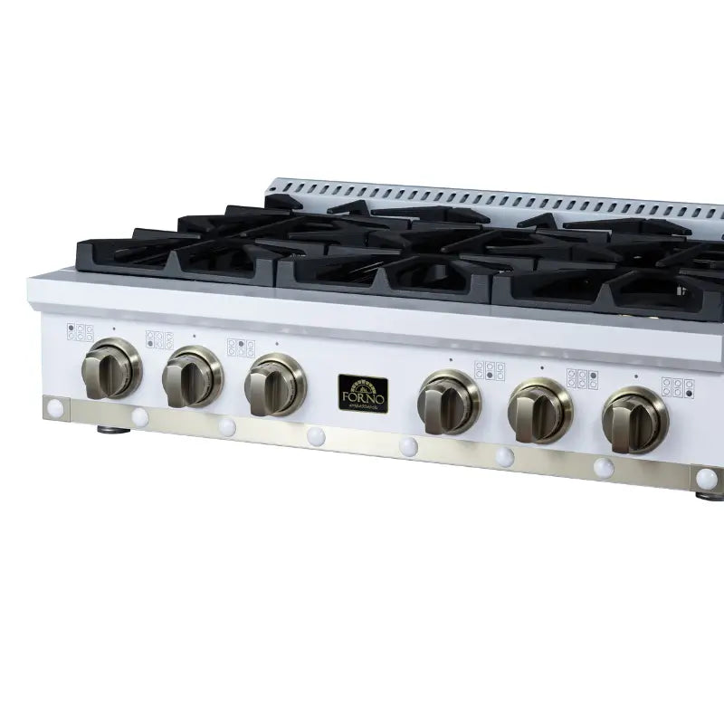 FORNO Valente FCTGS5799-36CPWHT 36-Inch Gas Rangetop – 6 Burners, 71,000 BTU, White with Copper Trim