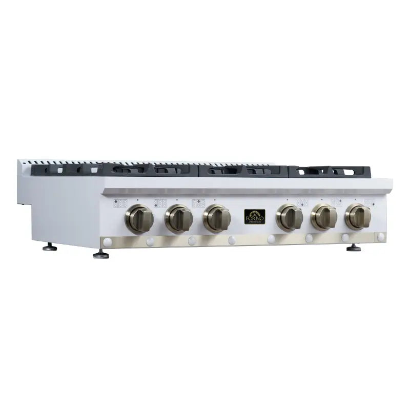 FORNO Valente FCTGS5799-36CPWHT 36-Inch Gas Rangetop – 6 Burners, 71,000 BTU, White with Copper Trim