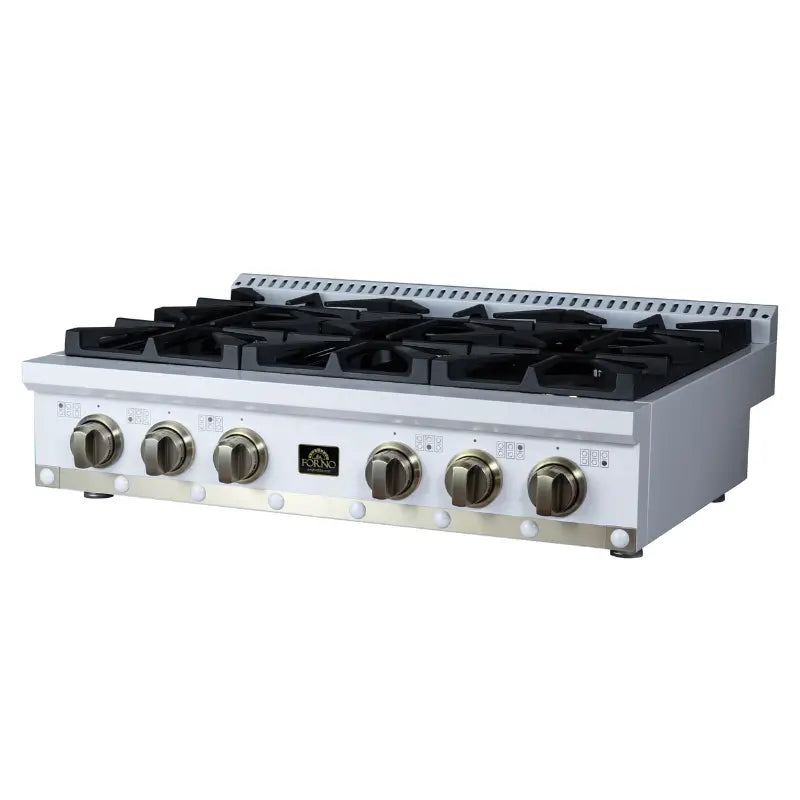 FORNO Valente FCTGS5799-36CPWHT 36-Inch Gas Rangetop – 6 Burners, 71,000 BTU, White with Copper Trim
