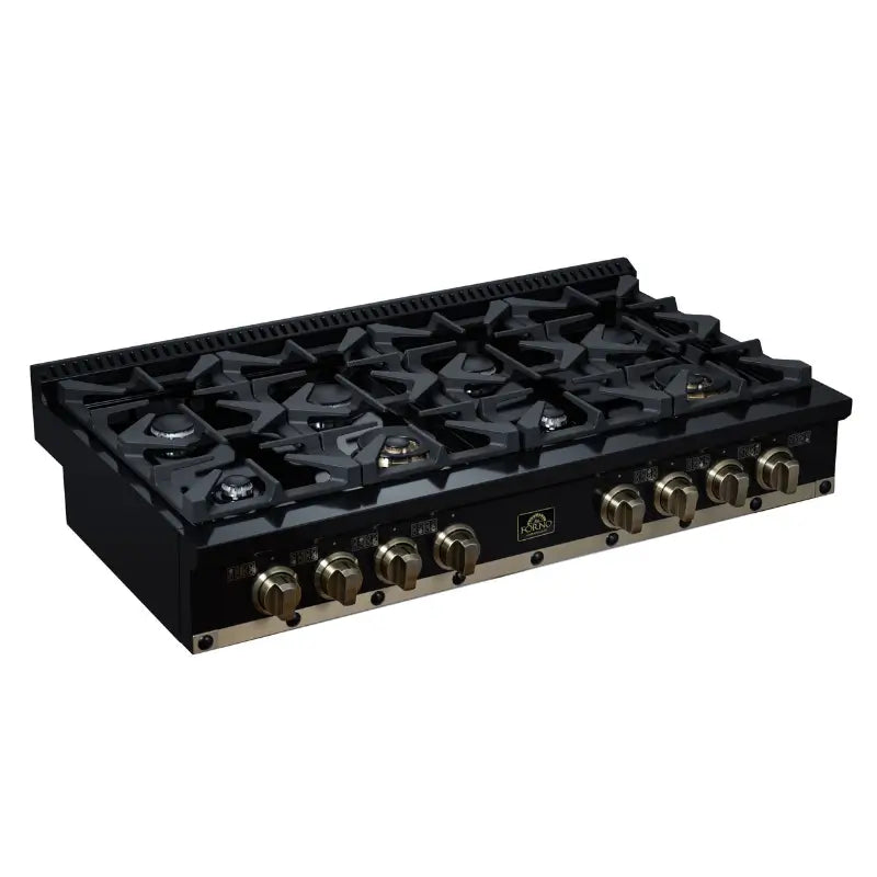 FORNO Valente FCTGS5799-48CPBLK 48-Inch Gas Rangetop – 8 Burners, 94,000 BTU, Black with Copper Trim