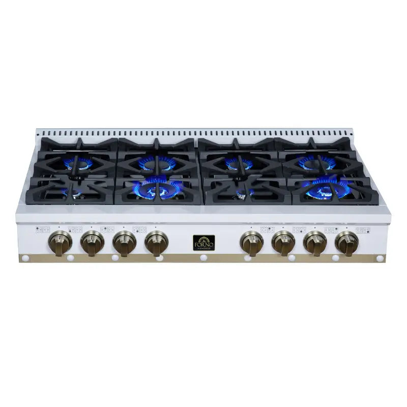 FORNO Valente FCTGS5799-48CPWHT 48-Inch Gas Rangetop – 8 Burners, 94,000 BTU, White with Copper Trim