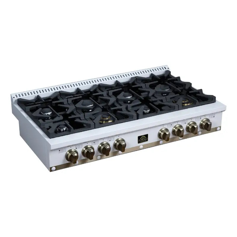 FORNO Valente FCTGS5799-48CPWHT 48-Inch Gas Rangetop – 8 Burners, 94,000 BTU, White with Copper Trim