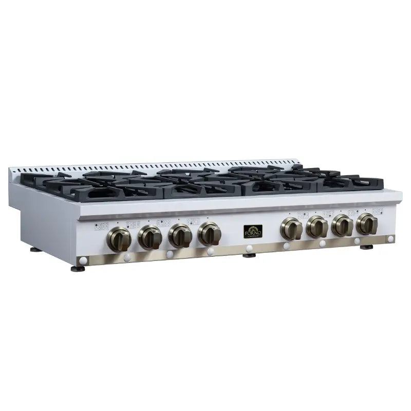 FORNO Valente FCTGS5799-48CPWHT 48-Inch Gas Rangetop – 8 Burners, 94,000 BTU, White with Copper Trim