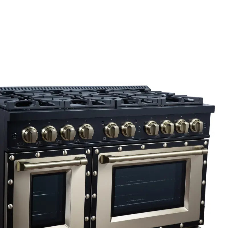 FORNO Valente FFSGS6199-48CPBLK 48-Inch Dual Fuel Range with 8 Sealed Burners & 6.7 Cu. Ft. Double Oven – Black with Copper Trim