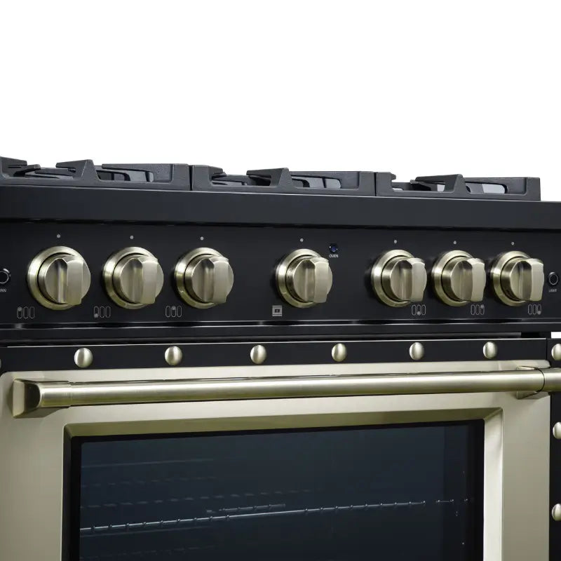 FORNO Valente FFSGS6299-36CPBLK 36-Inch Gas Range with 6 Sealed Burners, 71,000 BTU & 5.2 Cu. Ft. Convection Oven – Black with Copper Trim