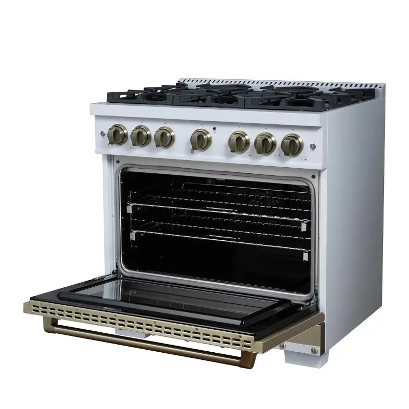 FORNO Valente FFSGS6299-36CPWHT 36-Inch Gas Range with 6 Sealed Burners, 71,000 BTU & 5.2 Cu. Ft. Convection Oven – White with Copper Trim