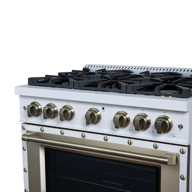FORNO Valente FFSGS6299-36CPWHT 36-Inch Gas Range with 6 Sealed Burners, 71,000 BTU & 5.2 Cu. Ft. Convection Oven – White with Copper Trim