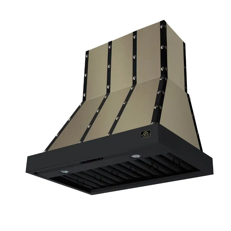 FORNO Valente FRHWM5099-36CPBLK 36-Inch Wall Mount Range Hood – 427 CFM, Black with Copper Trim