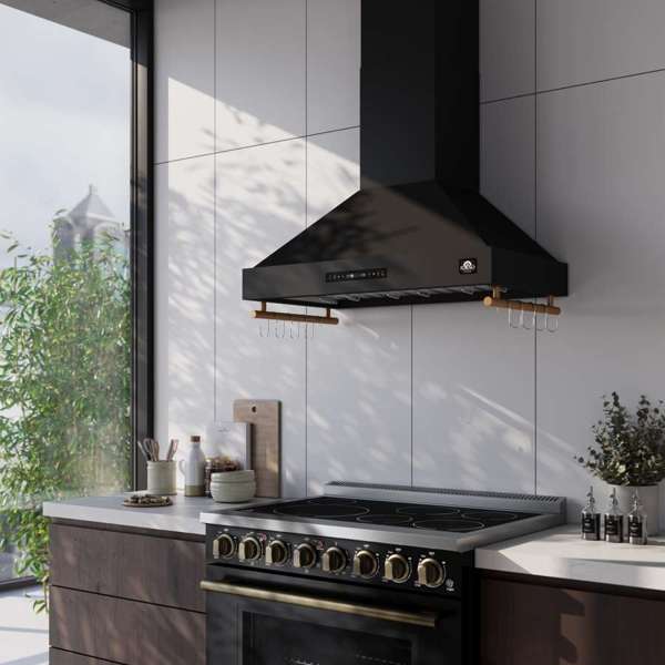 Forno Venezia 36 Inch Wall-Mounted Black Range Hood FRHWM5503-36BLK