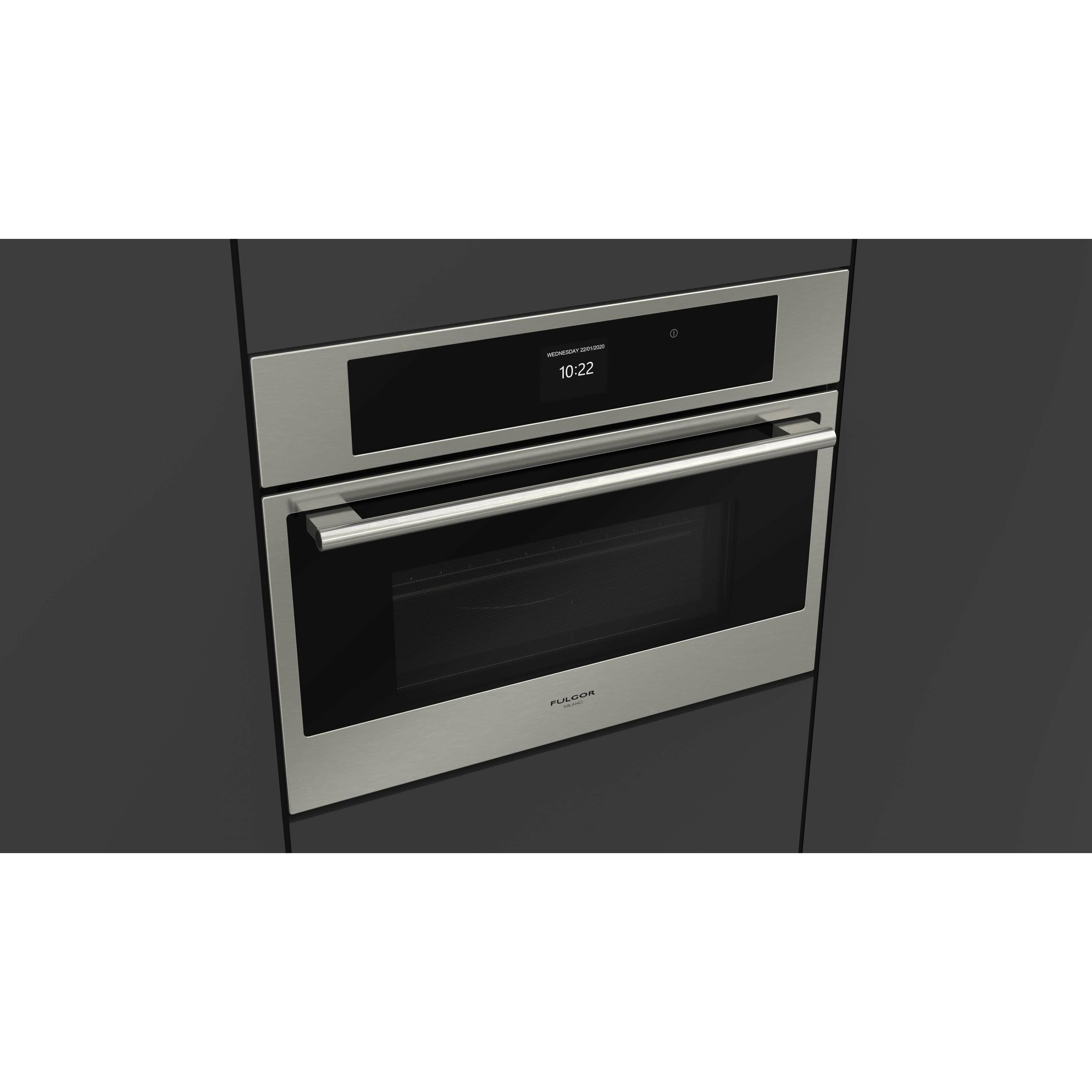 Fulgor Milano 24" 1.2 cu. ft. Total Capacity Electric Combination Single Wall Oven with 1 Oven Rack Convection - F7DSPD24S1 I Luxury Appliances Direct