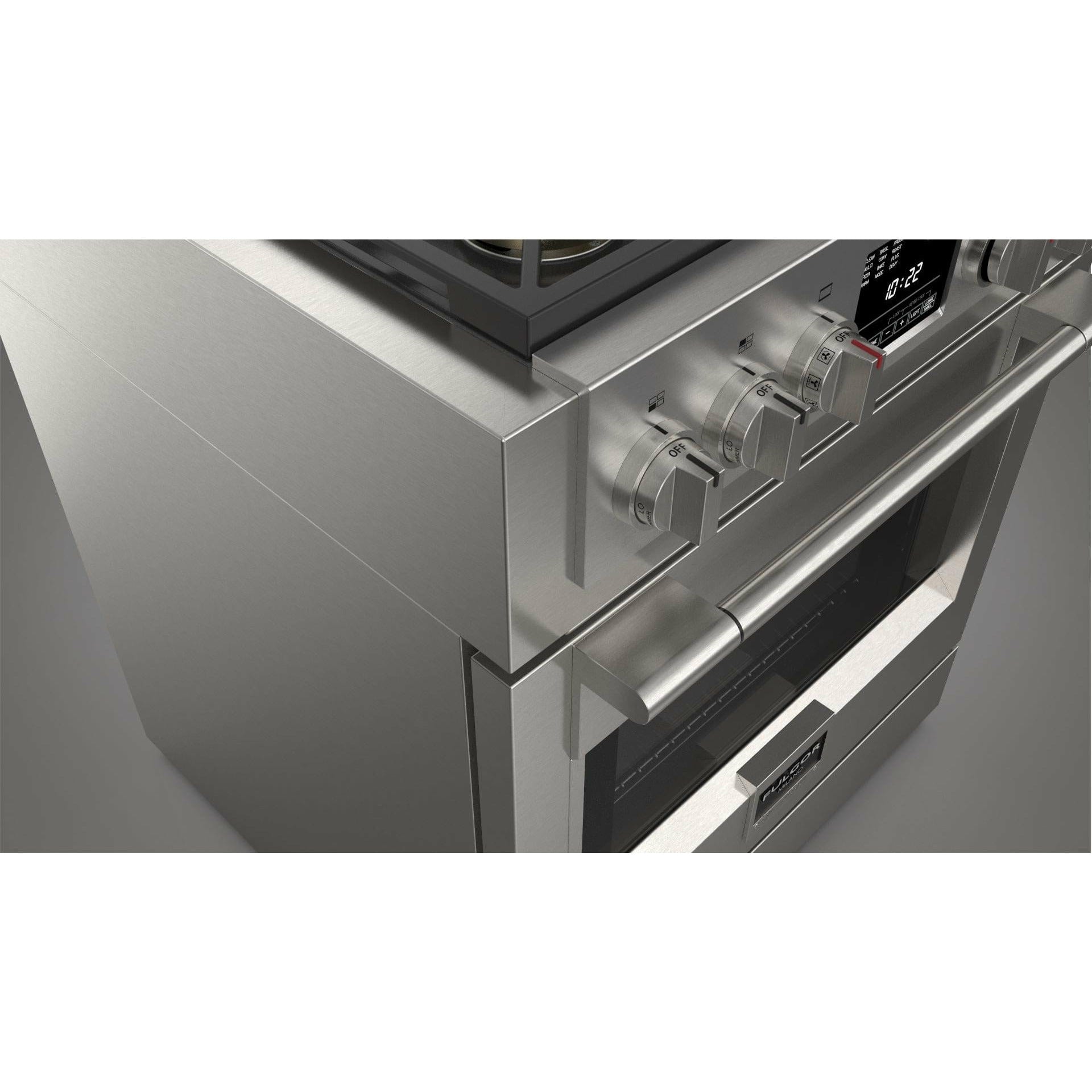 Fulgor Milano 30" Freestanding Dual Fuel Pro Range with 4 18,000-BTU Burners, Stainless Steel - F6PDF304S1 I Luxury Appliances Direct